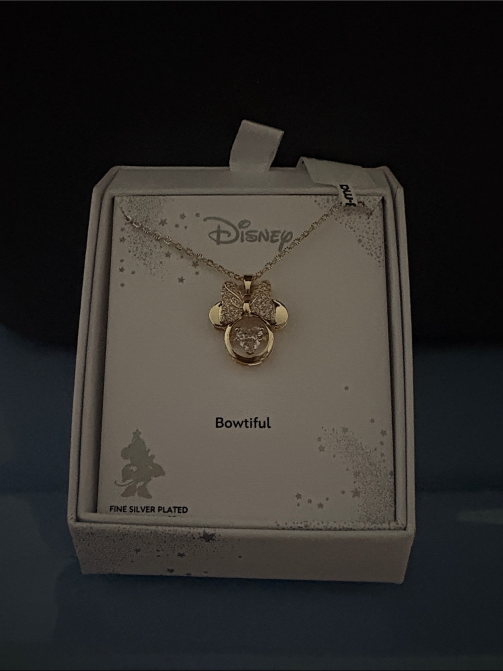 Disney Gold Minnie Silhouette Necklace with Sparkling Bow